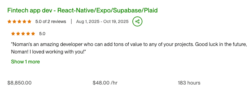 Upwork testimonial 1