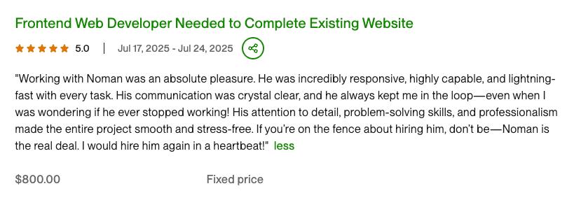 Upwork testimonial 6